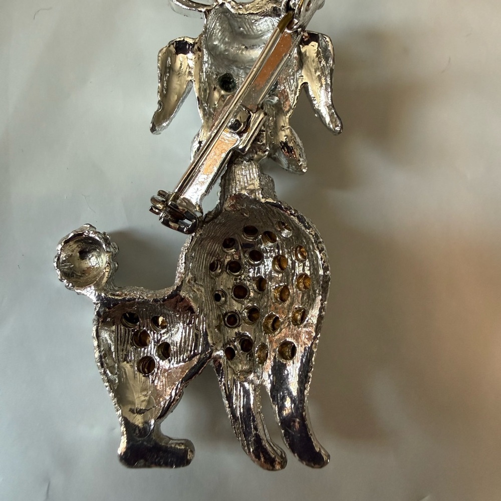 vintage 1960s silver-tone rhinestone poodle brooch - Picture 4 of 5